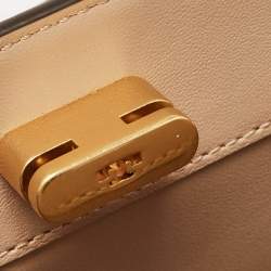 Pre Owned Tory Burch Beige Croc Embossed Leather Petite Lee Radziwill Top Handle Bag