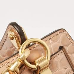 Pre Owned Tory Burch Beige Croc Embossed Leather Petite Lee Radziwill Top Handle Bag