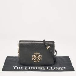 Tory Burch Black Leather Britten Flap Crossbody Bag