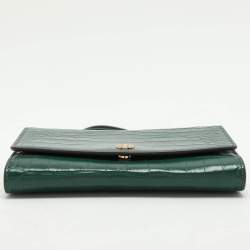 Tory Burch Green Croc Embossed Leather Robinson Wallet On Chain