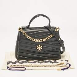 Pre Owned Tory Burch Black Chevron Leather Kira Top Handle Bag