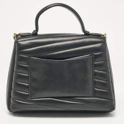 Pre Owned Tory Burch Black Chevron Leather Kira Top Handle Bag