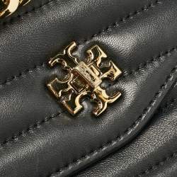 Pre Owned Tory Burch Black Chevron Leather Kira Top Handle Bag