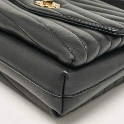 Pre Owned Tory Burch Black Chevron Leather Kira Top Handle Bag