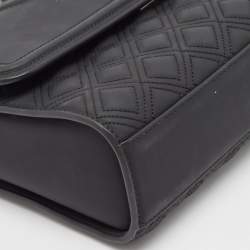 Pre Owned Tory Burch Matte Black Rubber Medium Fleming Shoulder Bag