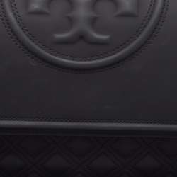 Pre Owned Tory Burch Matte Black Rubber Medium Fleming Shoulder Bag