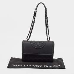 Pre Owned Tory Burch Matte Black Rubber Medium Fleming Shoulder Bag