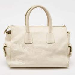 Pre Owned Tory Burch Off White Leather Side Pockets Satchel