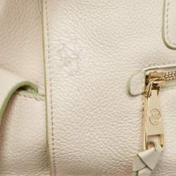 Pre Owned Tory Burch Off White Leather Side Pockets Satchel