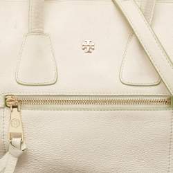 Pre Owned Tory Burch Off White Leather Side Pockets Satchel