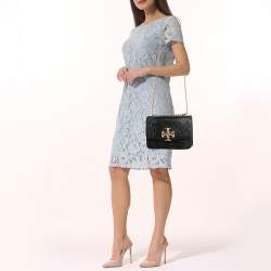 Pre Owned Tory Burch Black Croc Embossed Leather Eleanor Shoulder Bag