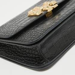 Pre Owned Tory Burch Black Croc Embossed Leather Eleanor Shoulder Bag