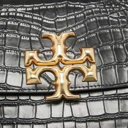 Pre Owned Tory Burch Black Croc Embossed Leather Eleanor Shoulder Bag