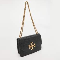 Pre Owned Tory Burch Black Croc Embossed Leather Eleanor Shoulder Bag