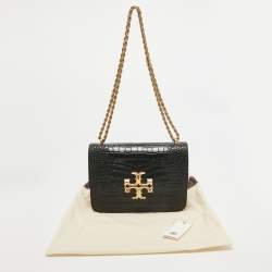 Pre Owned Tory Burch Black Croc Embossed Leather Eleanor Shoulder Bag