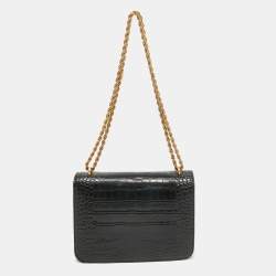 Pre Owned Tory Burch Black Croc Embossed Leather Eleanor Shoulder Bag