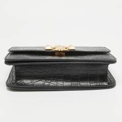 Pre Owned Tory Burch Black Croc Embossed Leather Eleanor Shoulder Bag