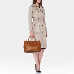 Pre Owned Tory Burch Brown Saffiano Leather Robinson Tote