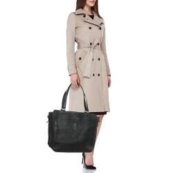 Pre Owned Tory Burch Black Leather Ivy Side Zip Tote