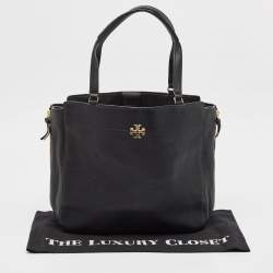 Pre Owned Tory Burch Black Leather Ivy Side Zip Tote