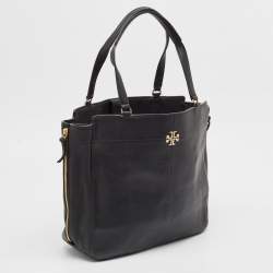 Pre Owned Tory Burch Black Leather Ivy Side Zip Tote