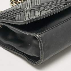 Tory Burch Black Leather Medium Fleming Shoulder Bag