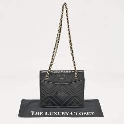 Tory Burch Black Leather Medium Fleming Shoulder Bag