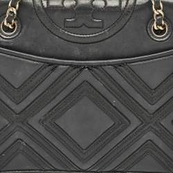 Tory Burch Black Leather Medium Fleming Shoulder Bag