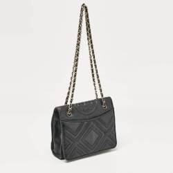 Tory Burch Black Leather Medium Fleming Shoulder Bag