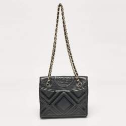 Tory Burch Black Leather Medium Fleming Shoulder Bag