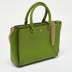 Pre Owned Tory Burch Green Saffiano Leather Robinson Tote