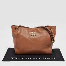 Pre Owned Tory Burch Brown Leather Small Britten Slouchy Tote