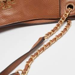 Pre Owned Tory Burch Brown Leather Small Britten Slouchy Tote