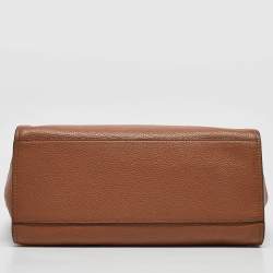 Pre Owned Tory Burch Brown Leather Small Britten Slouchy Tote