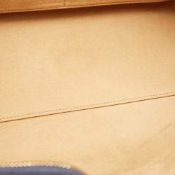 Pre Owned Tory Burch Navy Blue Canvas and Leather T Monogram Tote