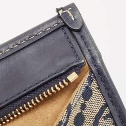 Pre Owned Tory Burch Navy Blue Canvas and Leather T Monogram Tote