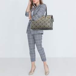 Pre Owned Tory Burch Navy Blue Canvas and Leather T Monogram Tote