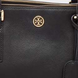 Tory Burch Black Saffiano Leather Large Double Zip Robinson Tote