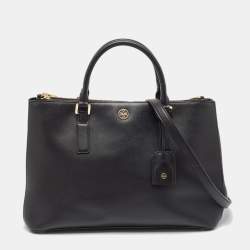 Tory Burch Black Saffiano Leather Large Double Zip Robinson Tote