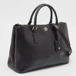 Tory Burch Black Saffiano Leather Large Double Zip Robinson Tote