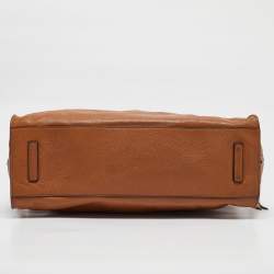 Pre Owned Tory Burch Brown Soft Leather Side Zip Tote