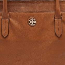 Pre Owned Tory Burch Brown Soft Leather Side Zip Tote