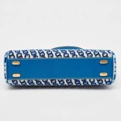 Tory Burch Blue Canvas and Velvet Small Lee Radziwill Top Handle Bag