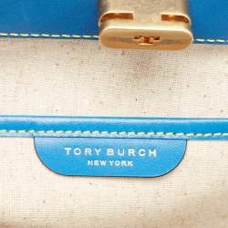 Tory Burch Blue Canvas and Velvet Small Lee Radziwill Top Handle Bag