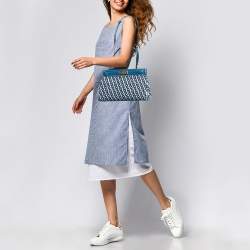 Tory Burch Blue Canvas and Velvet Small Lee Radziwill Top Handle Bag