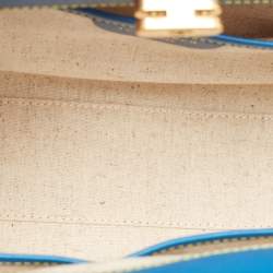 Tory Burch Blue Canvas and Velvet Small Lee Radziwill Top Handle Bag
