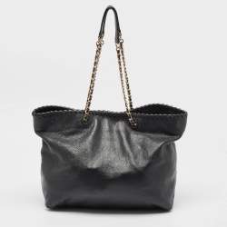 Pre Owned Tory Burch Black Leather Whipstitch Marion Tote