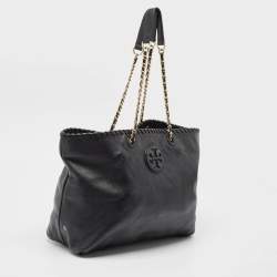Pre Owned Tory Burch Black Leather Whipstitch Marion Tote
