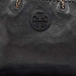 Pre Owned Tory Burch Black Leather Whipstitch Marion Tote