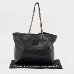 Pre Owned Tory Burch Black Leather Whipstitch Marion Tote